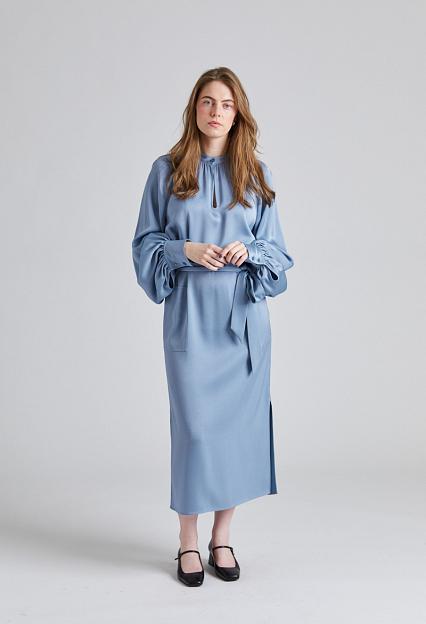 Filippa K Belted Long Sleeve Dress Air Blue 