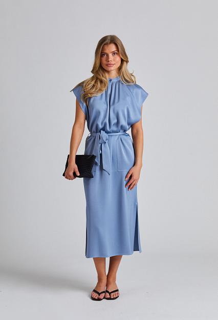 Filippa K Belted Stand Collar Dress Air Blue