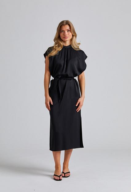 Filippa K Belted Stand Collar Dress Black 