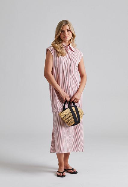 Filippa K Cotton Poplin Shirt Dress White/Dark Red