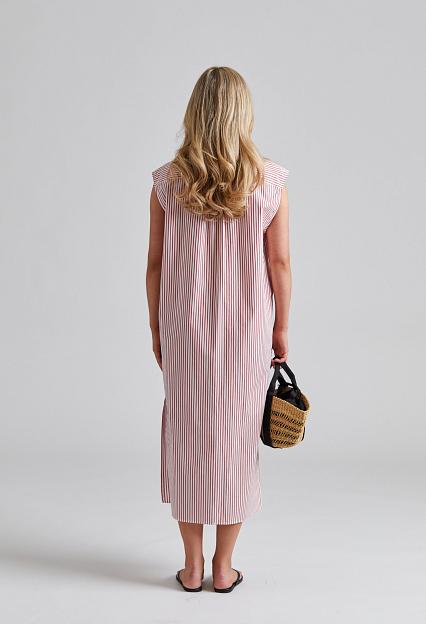 Filippa K Cotton Poplin Shirt Dress White/Dark Red