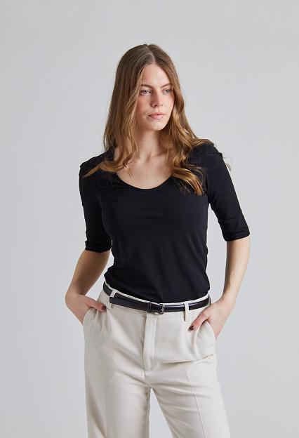 Filippa K Cotton Stretch Scoop Neck Top Black 