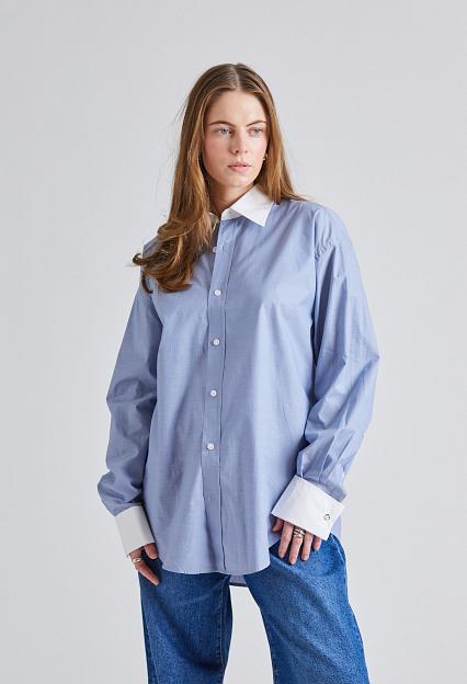 Filippa K Cotton Tuxedo Shirt Steel Blue