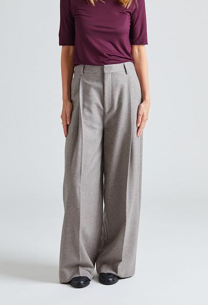 Filippa K Wide Pleated Flannel Trousers Driftwood