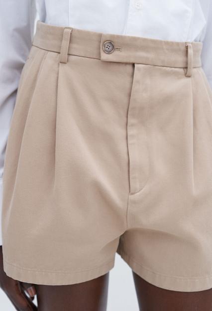 Filippa K High Waist Pleated Cotton Shorts Canvas Beige