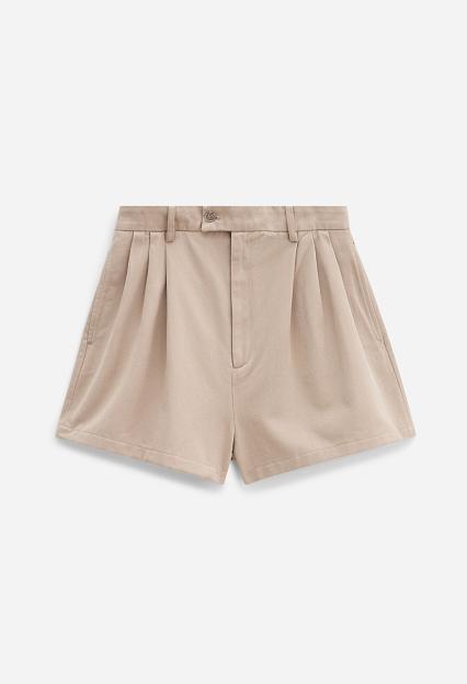 Filippa K High Waist Pleated Cotton Shorts Canvas Beige