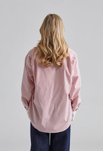 Filippa K Striped Cotton Shirt White/Dark Red