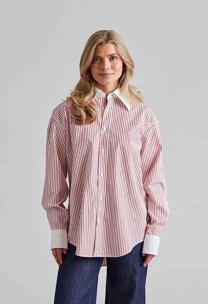 Filippa K Striped Cotton Shirt White/Dark Red