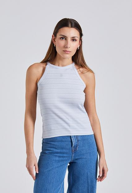 Filippa K Striped Tank Mist Blue White Stripe 