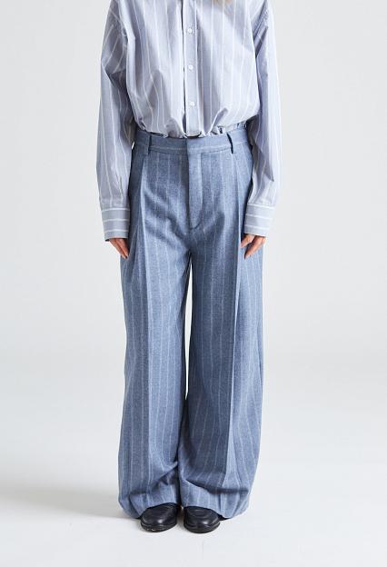 Filippa K Wide Pleated Striped Trousers Grey Blue Stripe 