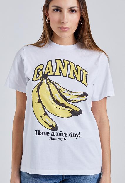 Ganni Basic Jersey Banana Relaxed T-Shirt Bright White