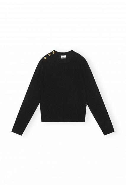 Cashmere Mix O-Neck Pullover Solid Black