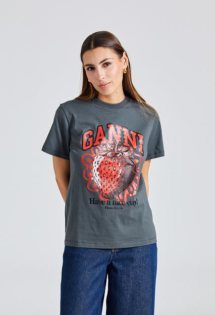 Ganni Basic Jersey Strawberry Relaxed T-Shirt Volcanic Ash 4