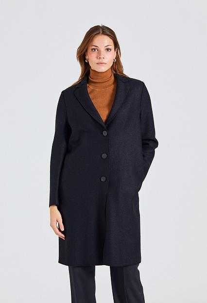 Women Overcoat Pressed Wool and Polaire Black