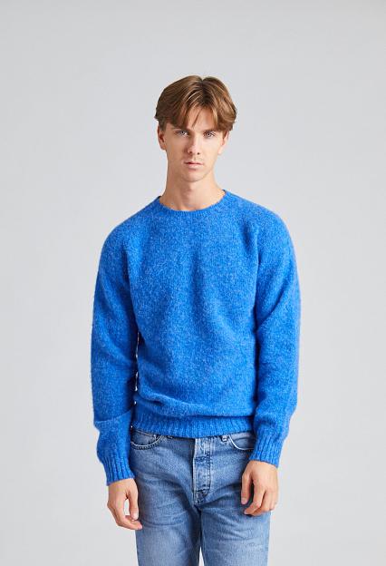 Harley of Scotland Shaggy Brush Lambswool Sweater Blue Toon