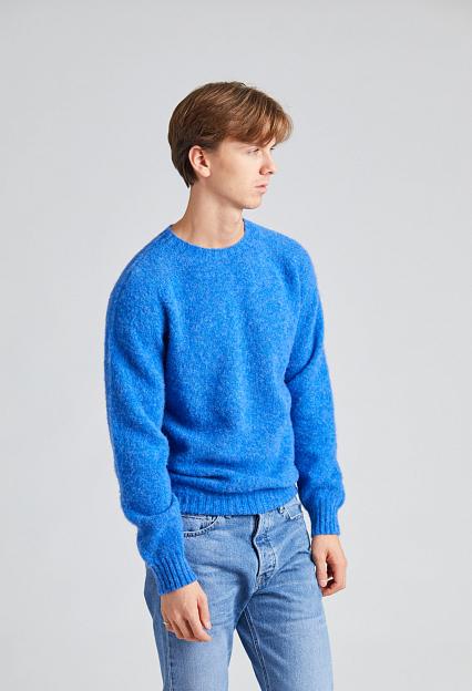 Harley of Scotland Shaggy Brush Lambswool Sweater Blue Toon