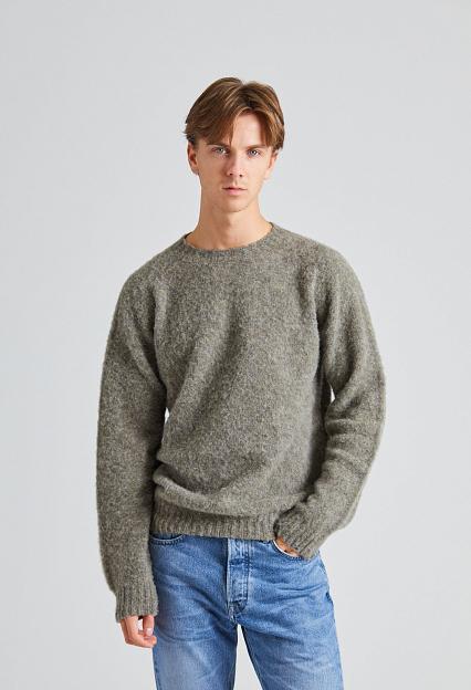 Harley of Scotland Shaggy Brush Lambswool Sweater Oyster