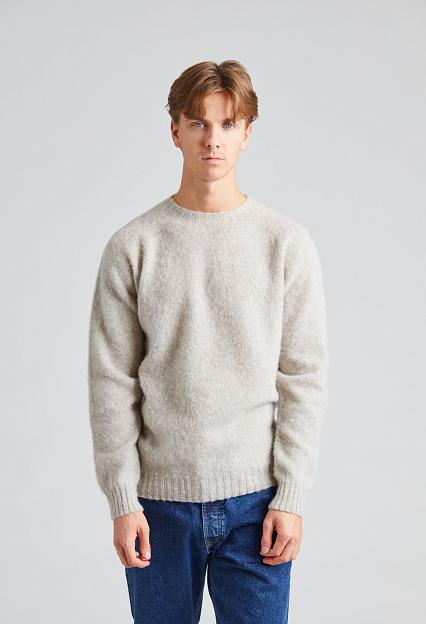 Harley of Scotland Shaggy Brush Lambswool Sweater Putty