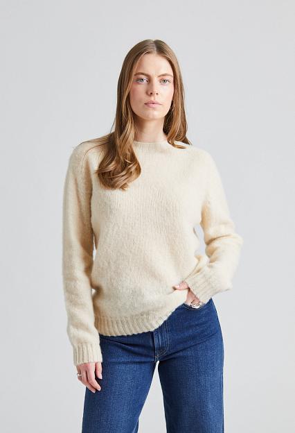 Harley of Scotland W Shaggy Brush Lambswool Sweater Cream