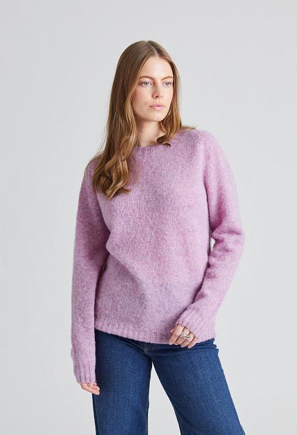 Harley of Scotland W Shaggy Brush Lambswool Sweater Heather Rose