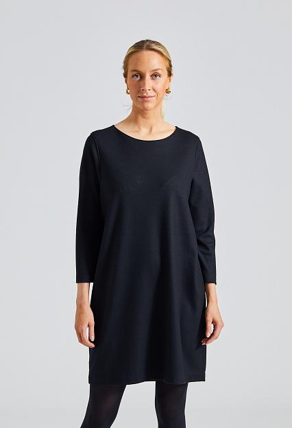 Women Geometric Boxy Dress Superfine Merino Black