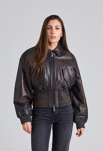 Holzweiler Saphra Leather Jacket Dk  Brown 