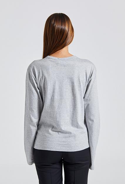 Cotton Longsleeve Top Light Grey Melange