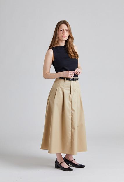 Julie Josephine Pleated Midi Skirt Beige 