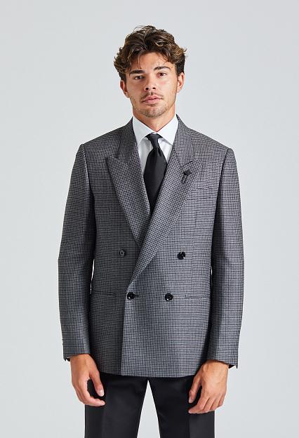 LARDINI Double Breasted Attitude Jacket Grey Dogtooth