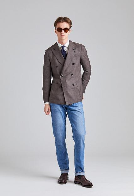 LARDINI Double Breasted Wool and Silk Jacket Brown
