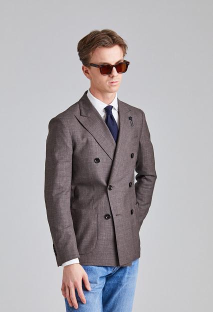 LARDINI Double Breasted Wool and Silk Jacket Brown