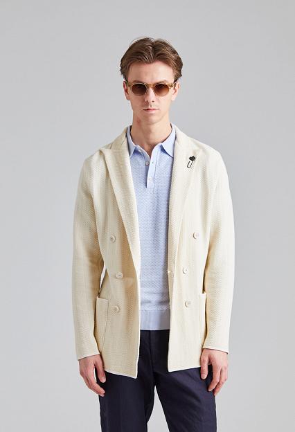 LARDINI Herringbone DB Knit Jacket Creme Mix