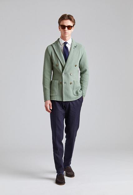 LARDINI Herringbone DB Knit Jacket Green