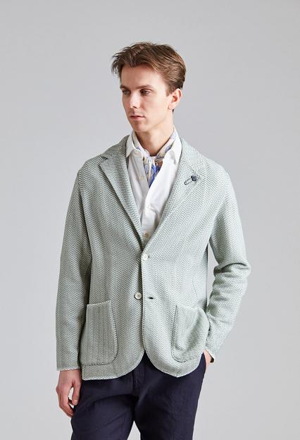 LARDINI Herringbone Knit Jacket Green Mix