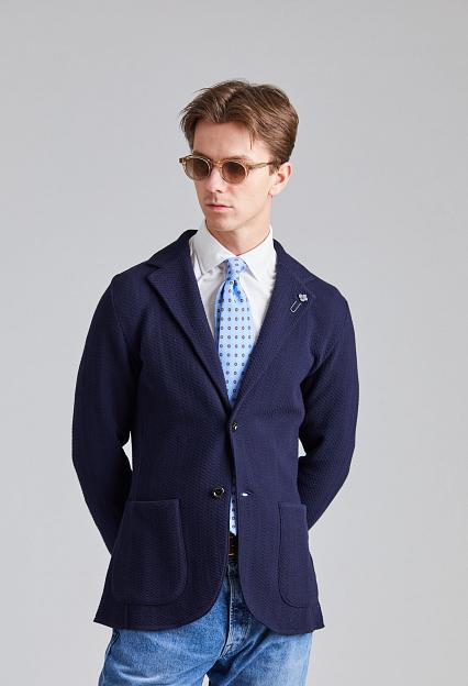 LARDINI Herringbone Knit Jacket Navy