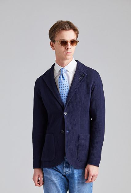 LARDINI Herringbone Knit Jacket Navy