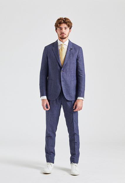 LARDINI Linen and Wool Suit Blue Check