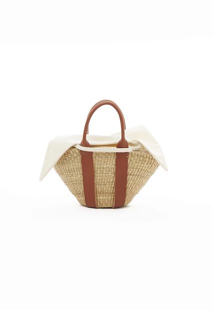 MUUN Mini Sophie Brown Leather Handle Ecru Pouch