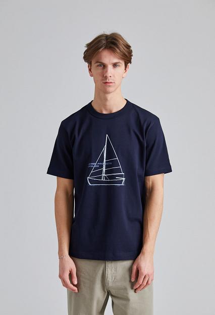 Norse Projects Holger Organic Boat Print T-Shirt Dark Navy