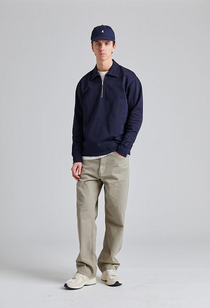 Norse Projects Ketel Relaxed Organic Norse Logo Print Half Zip Dk Navy