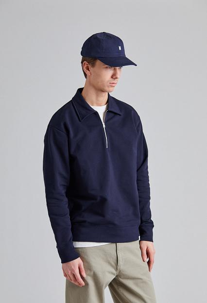 Norse Projects Ketel Relaxed Organic Norse Logo Print Half Zip Dk Navy