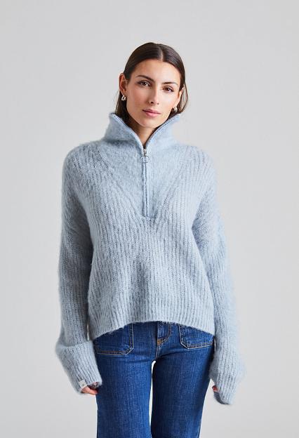 Once Untold Florie Brushed Zip Knit Sky Blue 