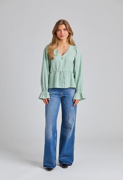Once Untold Indiana Ribbon Blouse Green/White 