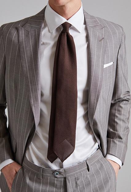 Onesto Handrolled Silk Grenadine Tie Brown