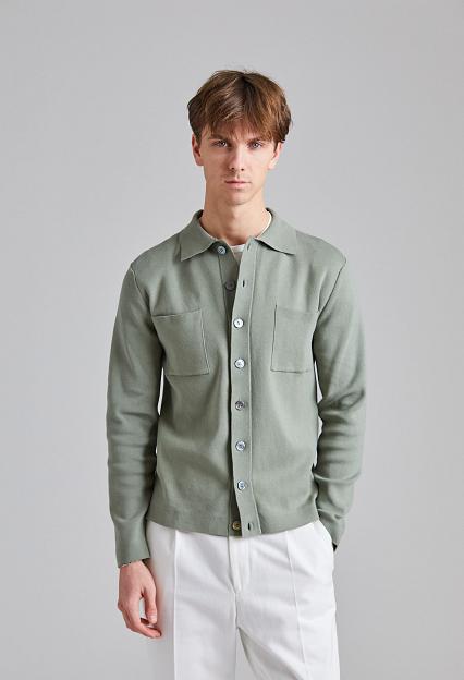 Onesto Knitted Cotton Shirt Jacket Salvia