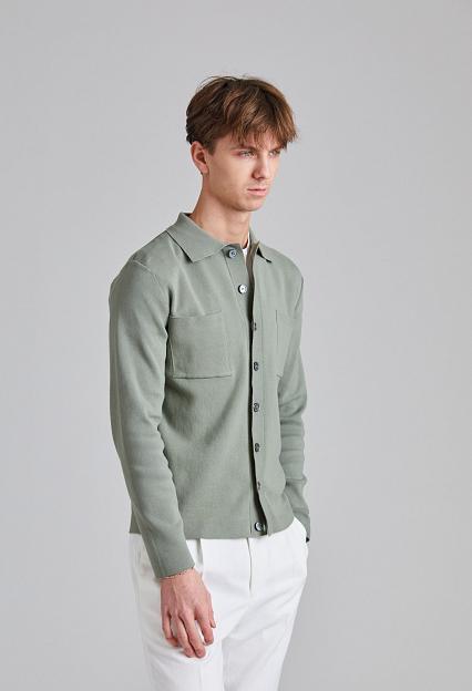Onesto Knitted Cotton Shirt Jacket Salvia