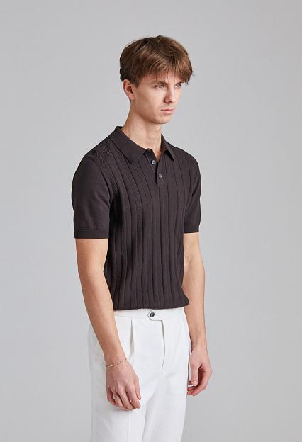 Oscar Jacobson Barto Stripe Poloshirt Brown Elk