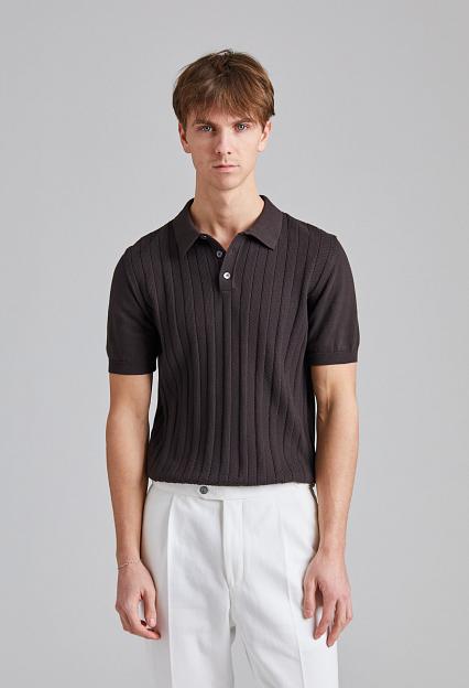 Oscar Jacobson Barto Stripe Poloshirt Brown Elk