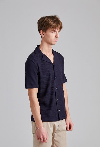 Oscar Jacobson Kirk Knitted Shirt Night Blue