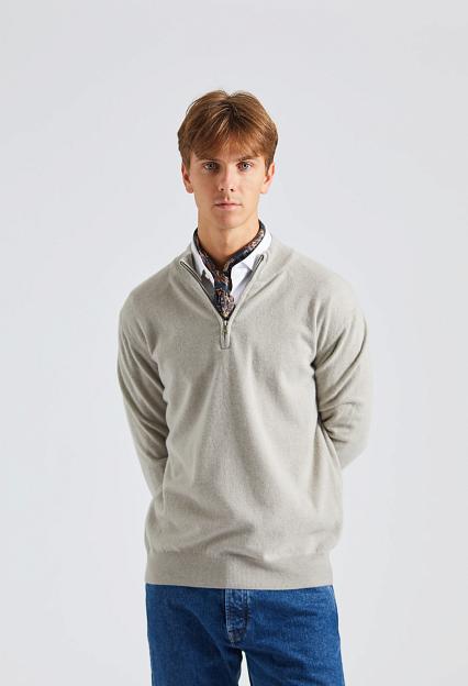 Oscar Jacobson Patton Half Zip Brick Beige